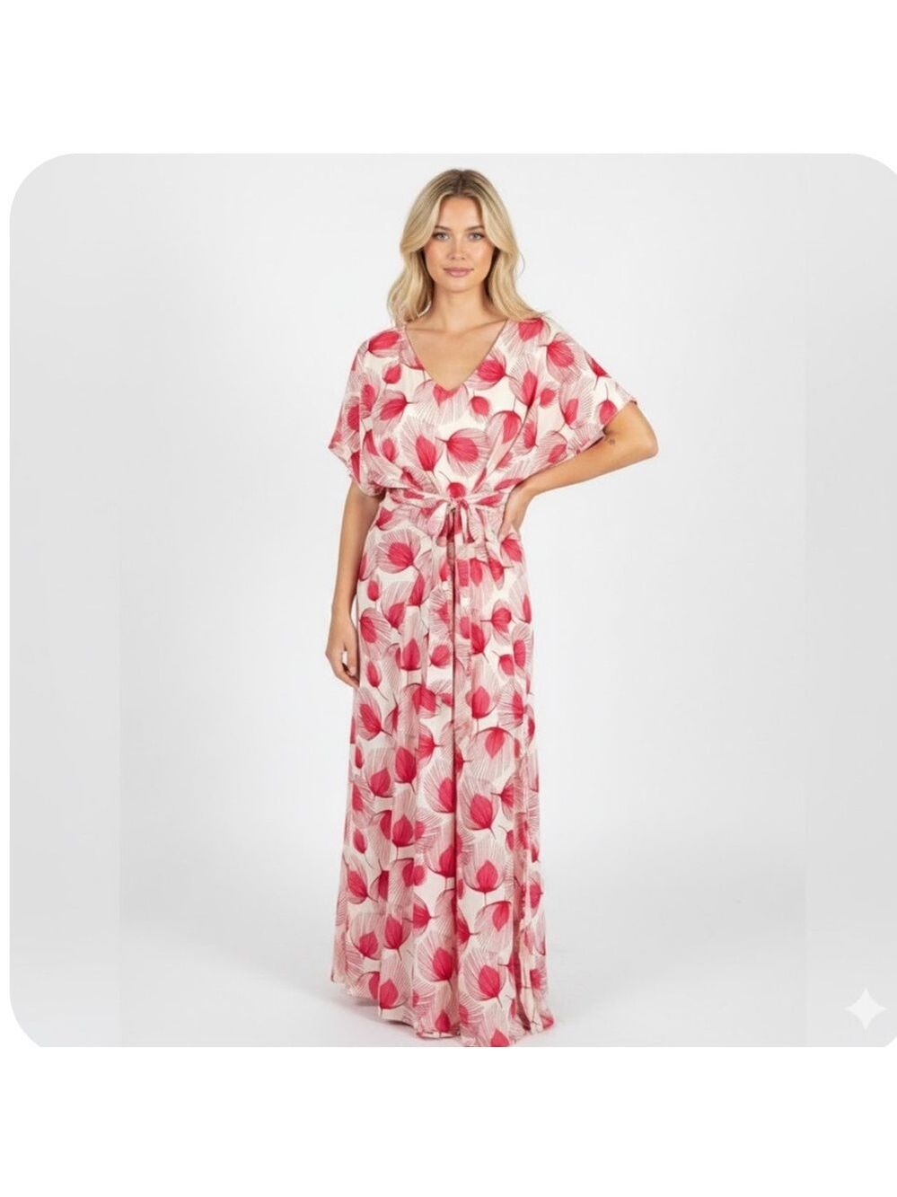 Perry Walker Collective The Deborah Dress in Red Palm Frond - One Size Fits All